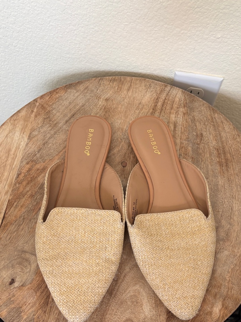 BAMBOO Women's Tan Pointed-Toe Slip-On Mules